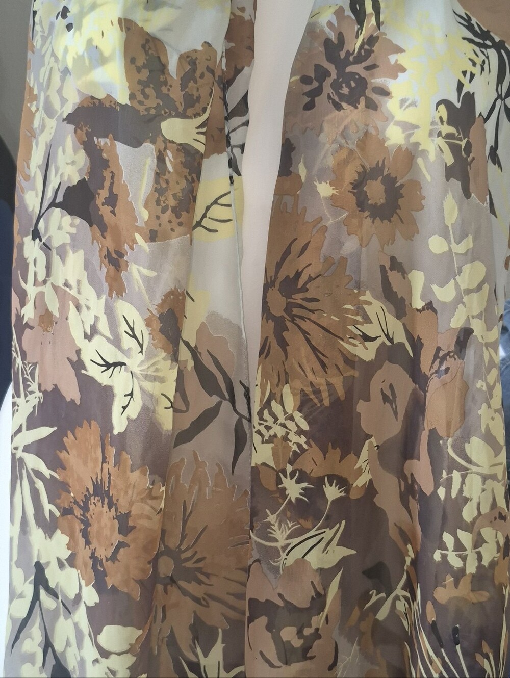 Cynthia Rowley Brown and Yellow Floral Sheer Scarf